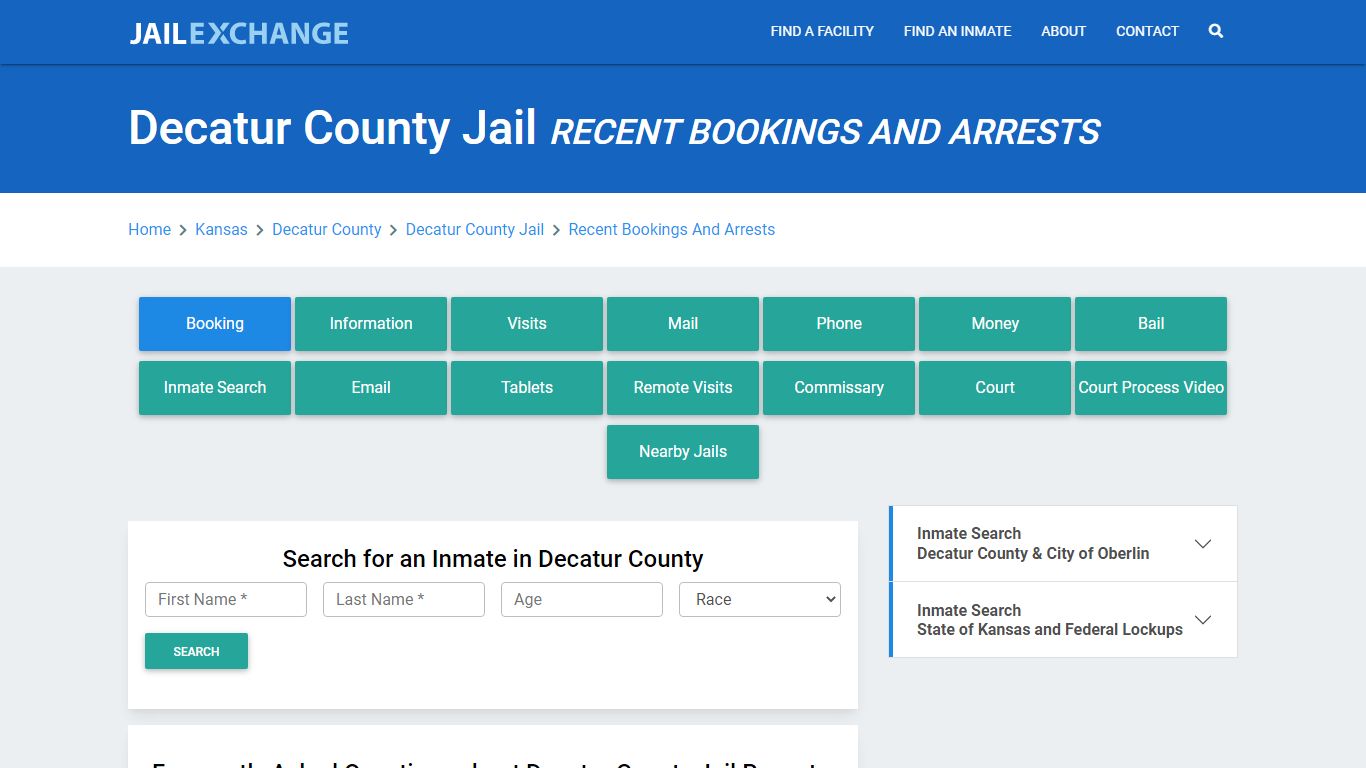 Decatur County Jail KS Recent Arrests and Bookings - Jail Exchange