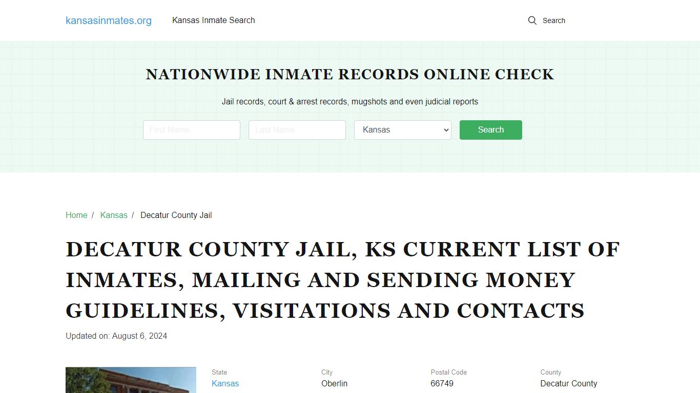 Decatur County Jail, KS: Offender Locator, Visitation & Contact Info